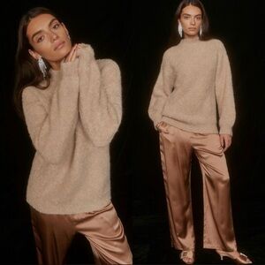 Reformation Women’s Ambrose Boucle Alpaca Mock Neck Sweate Beige Ginger Size S